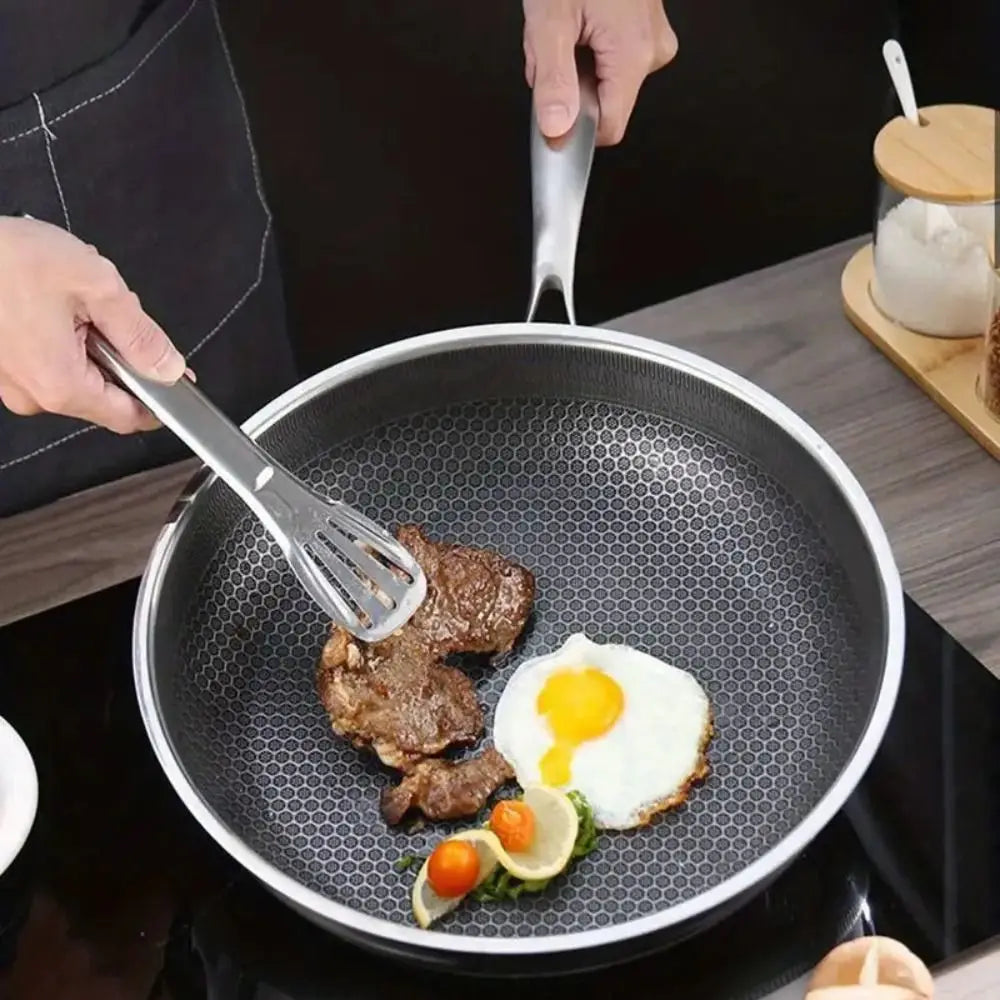 26/28/30cm Stainless Steel Frying Pan Durable Non-coated Surface Honeycomb Stir-Fry Pan Thickened Base Multi-functional
