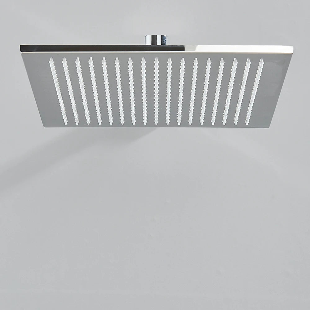 16 inch/40cm Black Rainfall Shower Head LED Light 16" Large Rainfall Faucet Head Square Brass Showerhead 3 Color Changing Head