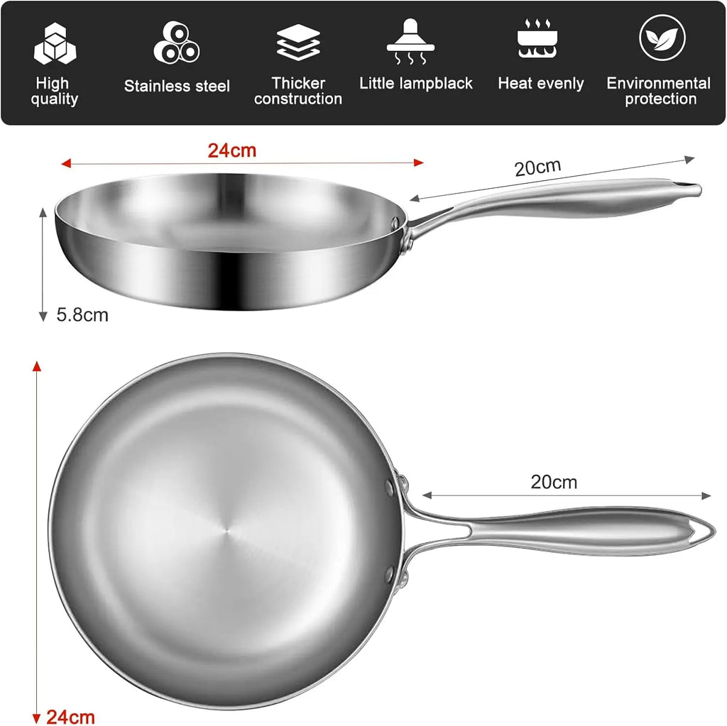 Frying Pan 304 Stainless Steel Non-Stick Steak Pan 22/24/26/28cm Skillet Wok Kitchen Cookware for Gas and Induction Hobs