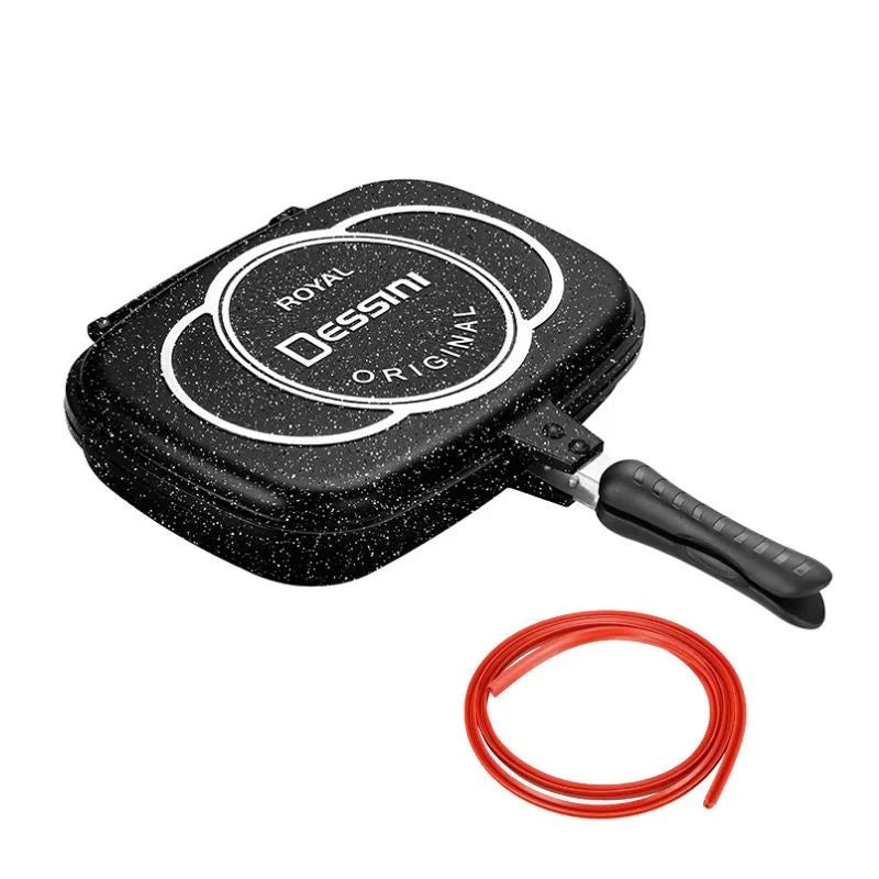 Nonstick Reversible Grill Pan Double-Sided Ribbed Flat BBQ Griddle Induction Gas Stove Compatible Indoor Outdoor Cookware