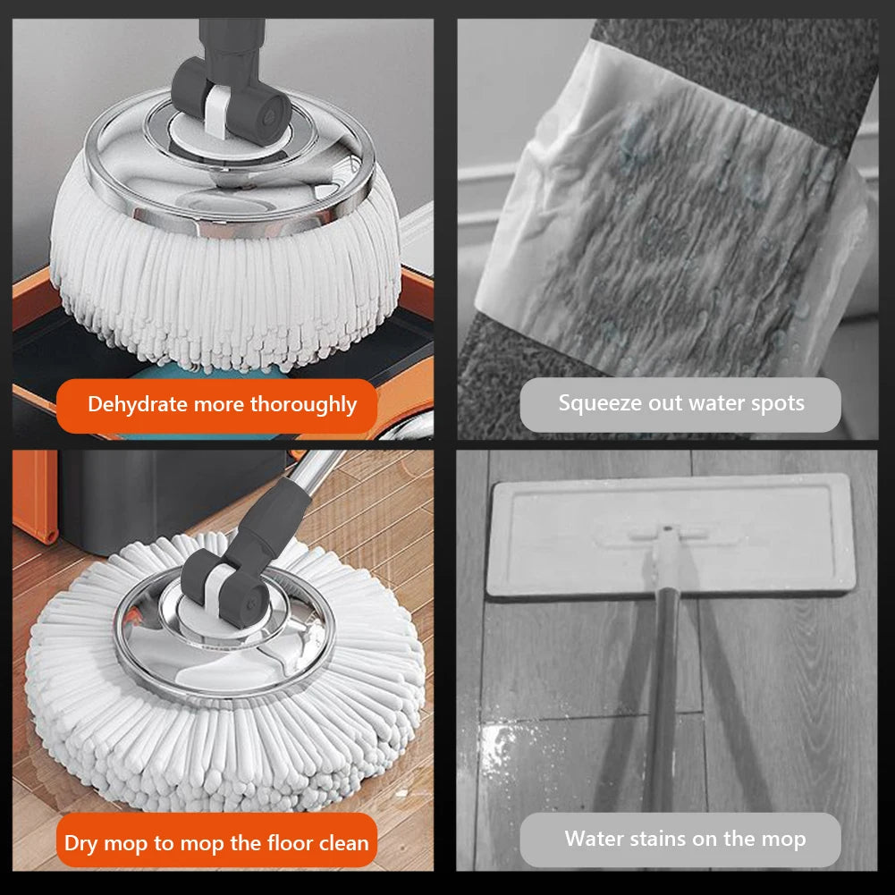 Spin Mop Bucket 6 Microfiber Refills Household Cleaning Automatic Spin Mop Hand-Free Automatic Dehydration Mop for Home Cleaning