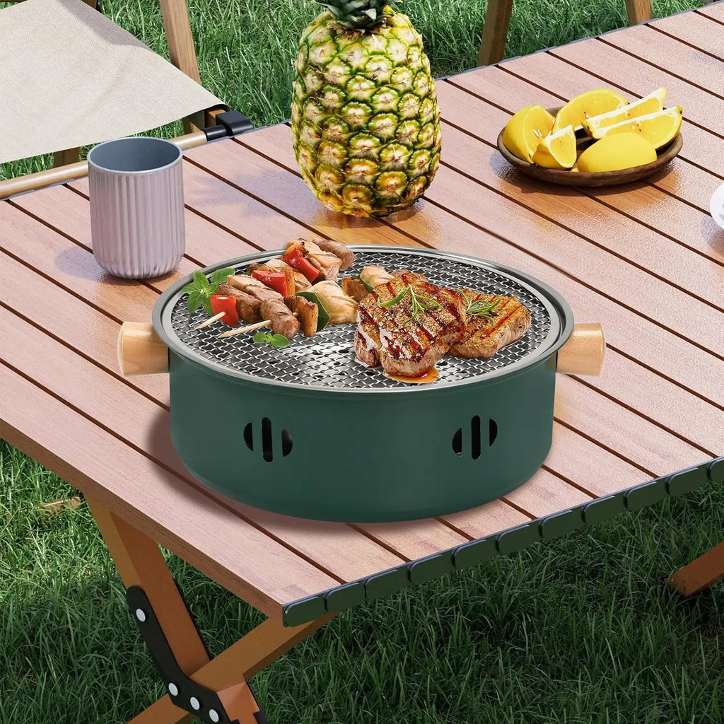 Portable Charcoal Barbecue Grill, 1pc Mini BBQ Grill Multifunctional Charcoal Grill Smokeless Round Tabletop Charcoal Grill