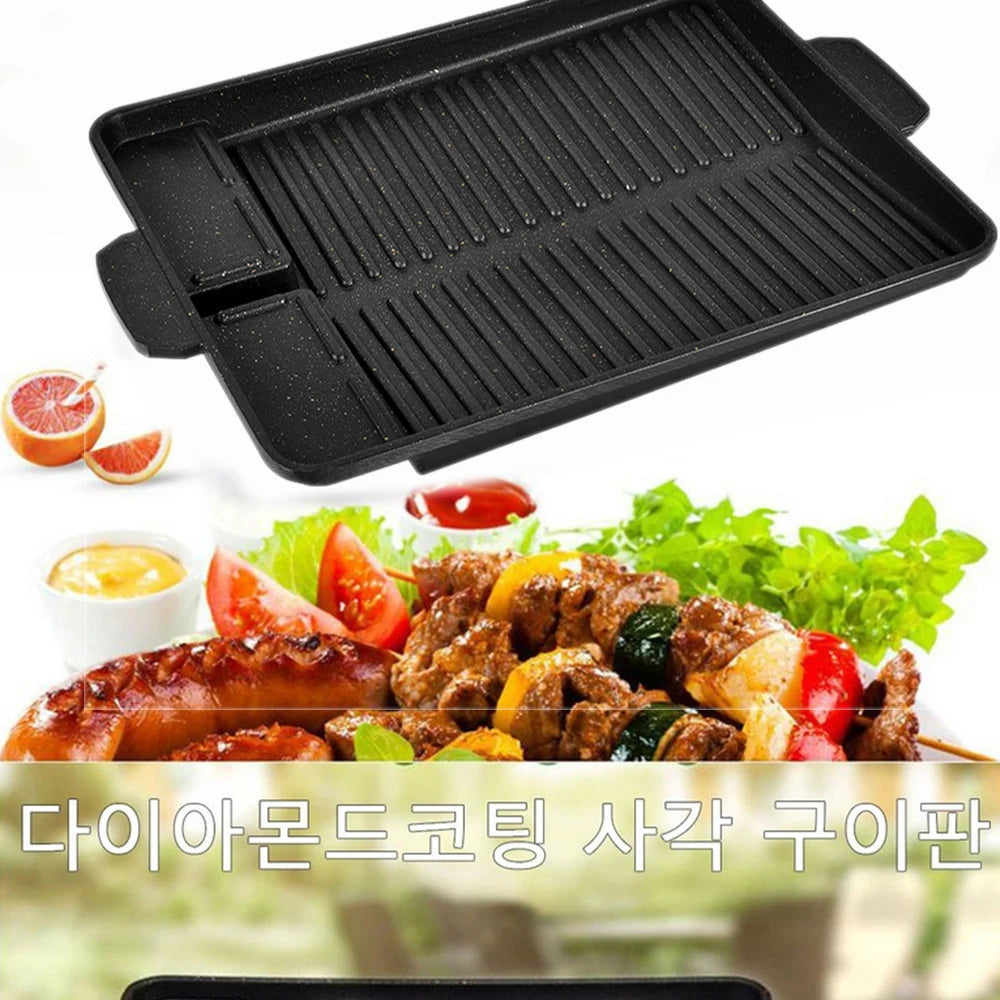 KOSUN Korean Grill Pan Barbecue Guipan Casting Aluminum Triple Flatbed Meatballs Steak Pot House Cardboard Oven Outdoor Indoor