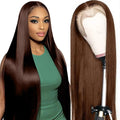 Chocolate Brown Bone Straight Lace Front Wigs Human Hair For Women30 Inch  200% Density 13x6 HD Lace Frontal Wig Human Hair Wig
