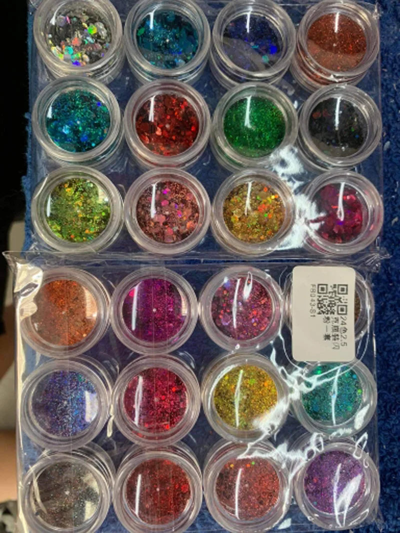 24 Colors Holographic Chunky Glitter 24 Colors Total Laser Nail Glitter Flakes Chunky Holographic Laser Nail Glitter 2030