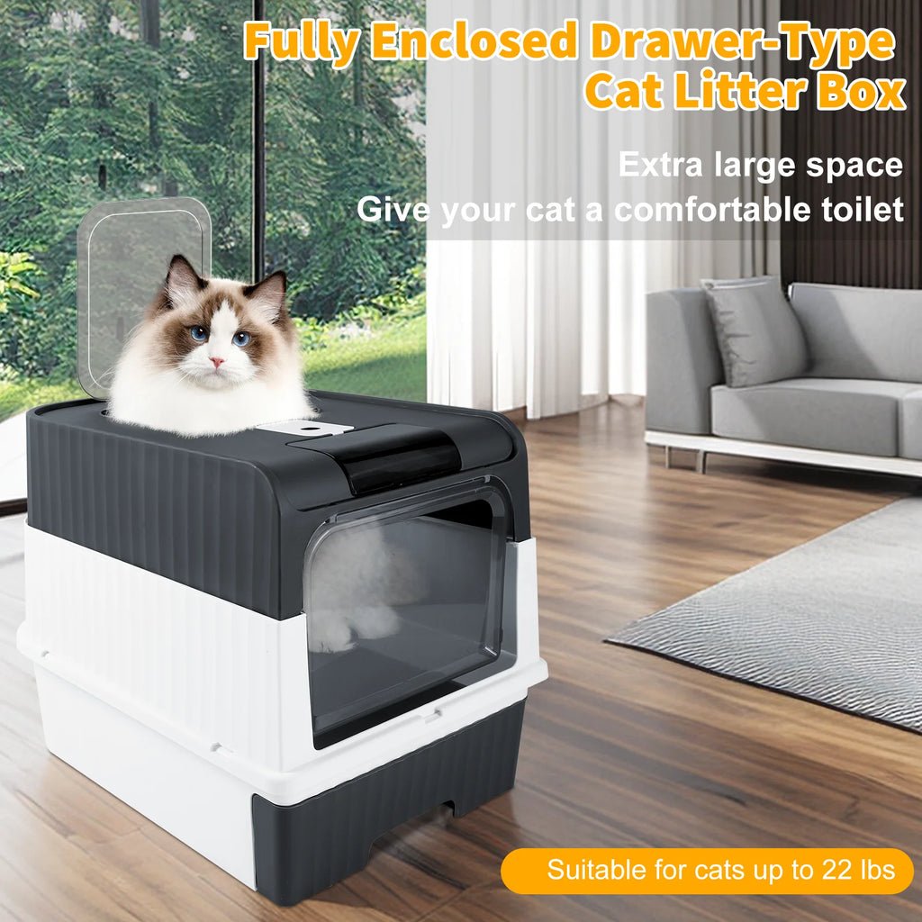 Extra Large Enclosed Drawer Type  Cat Litter Box, Removable Automatic Self-Cleaning Anti-Splashing Square Pet Toilet