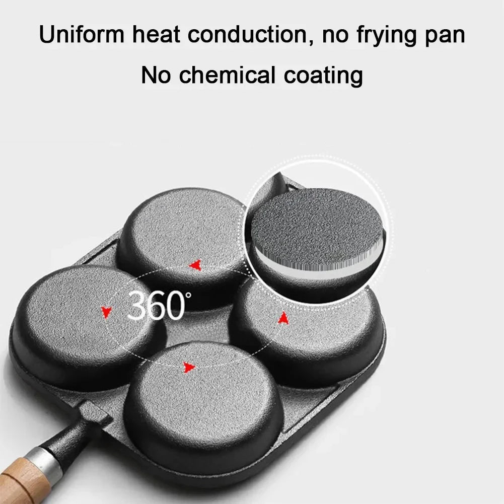 Cast iron four-hole omelette pan non-stick chemical-free coating breakfast pan household egg hamburger baking pan cooking tools