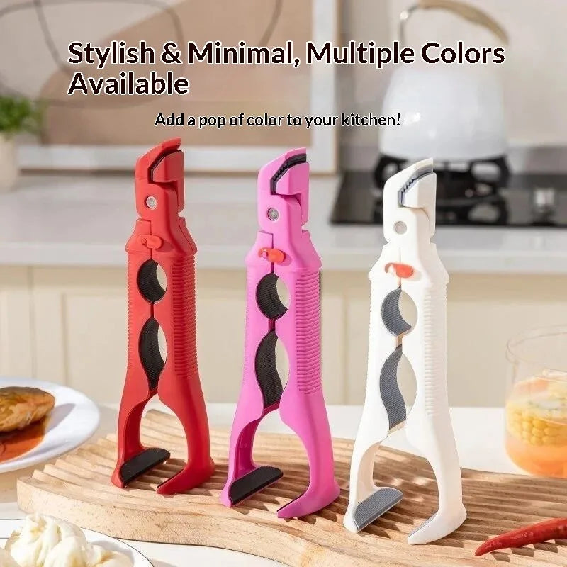 Three-in-One Heat Resistant Silicone Tongs with Non-Slip Grip for Bowls Plates Dishes, Kitchen Utensil Gadget Safe Lifting Tool