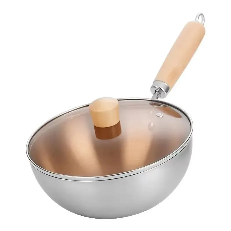 Small Wok Frying Pan 430 Stainless Steel Uncoated Non-Stick Skillet for Home Kitchen Induction Cooker & Gas Stove Use