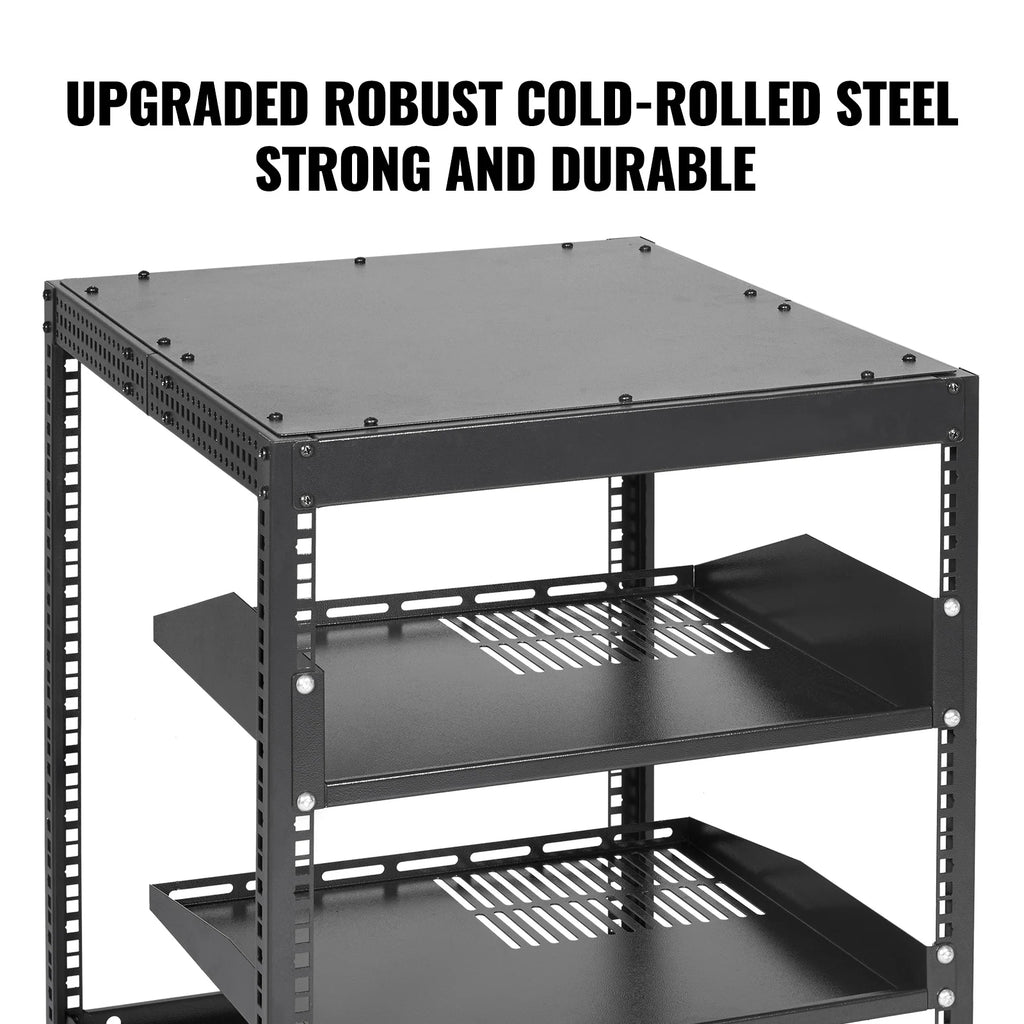 VEVOR Open Frame Server Rack 12U/15U/ 20U Floor Standing or Wall Mounted with Adjustable Depth for Microdata Center Office Use