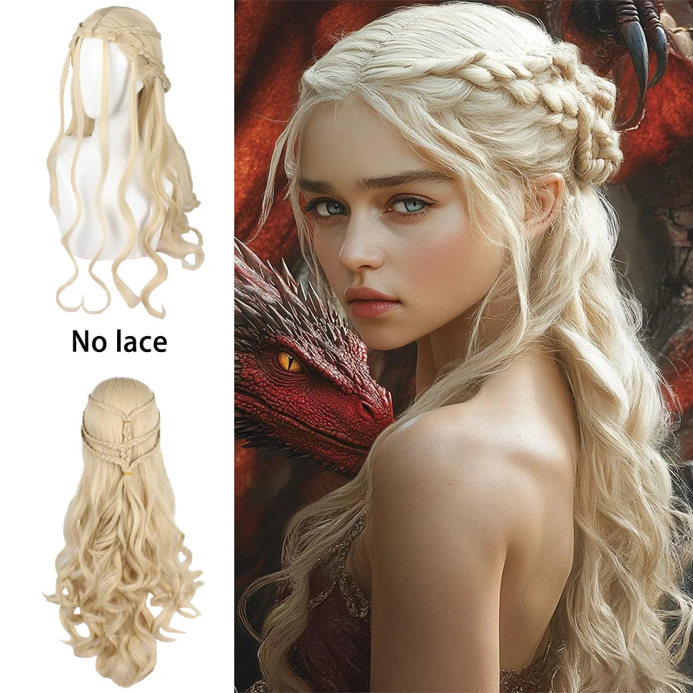Daenerys Targaryen Cosplay Wig 13×4HD Front Lace Synthesis Hair, Song Of Ice And Fire Halloween Carnival Party Long Curly Hair