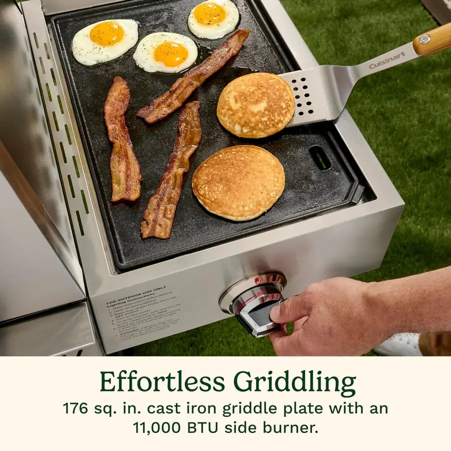 Propel 4Burner 3in1 Gas Grill, Stainless Steel Versatile Grill, Griddle amp Pizza Oven with Pizza Stone, Convertible to Natural