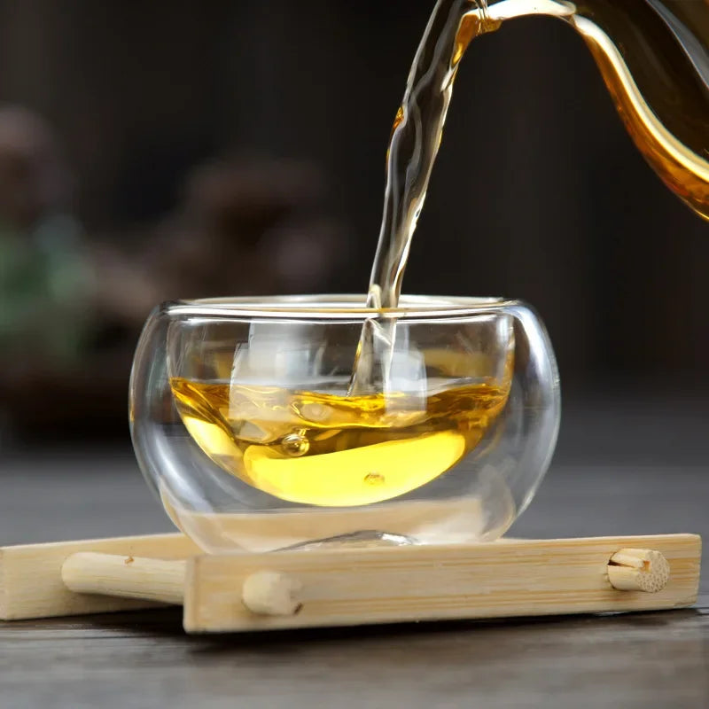 4/6pcs 50ml Shot Glass Teacups Double Wall Glasses Tea Cups Exquisite Kung Fu Drinkware Home Decor Espresso Tea Set Teacup