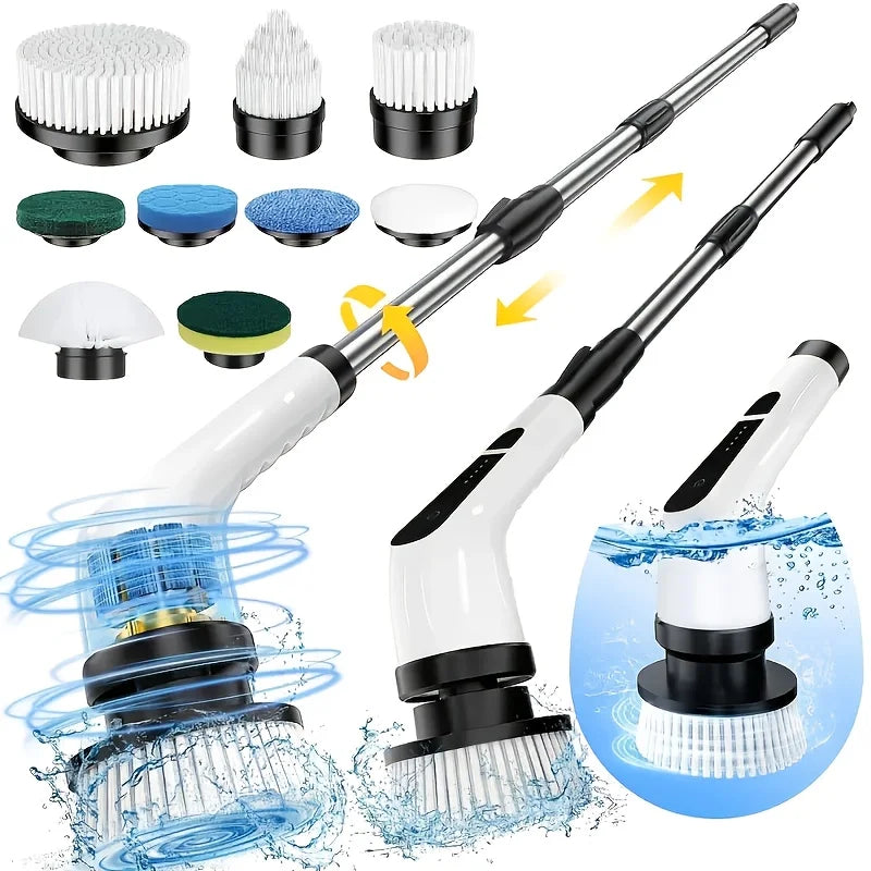 Electric Spin Scrubber – Cordless Shower Cleaner with 9 Brush Heads & Extendable Handle for Bathroom, Tub & Tile