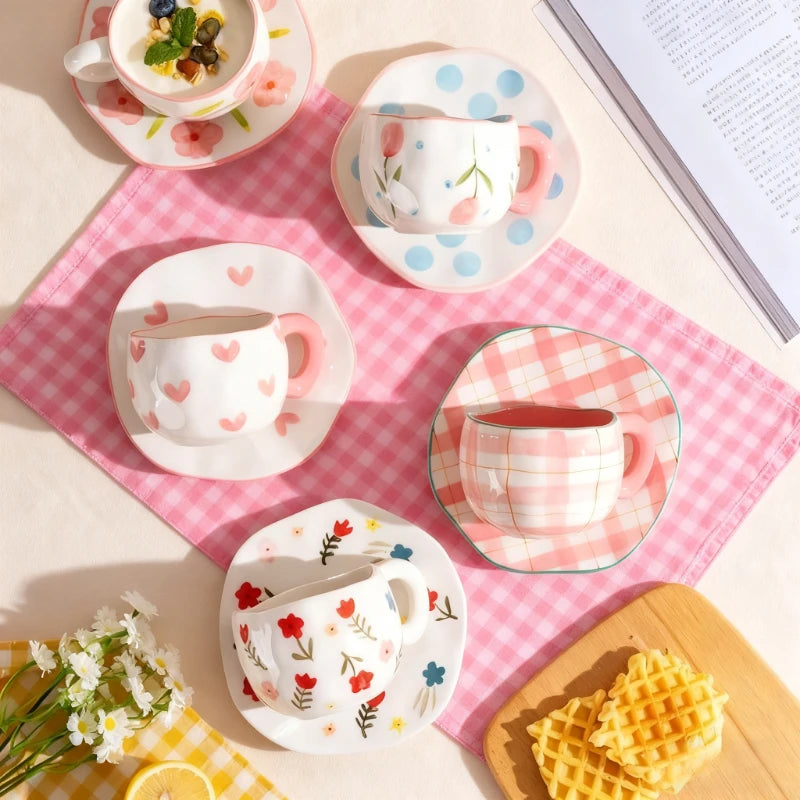 300ML Hand Pinched Ceramic Mug Cute Pattern Irregular Coffee Cup Breakfast Milk Oatmeal Mugs Afternoon Tea Cups Creative Gifts