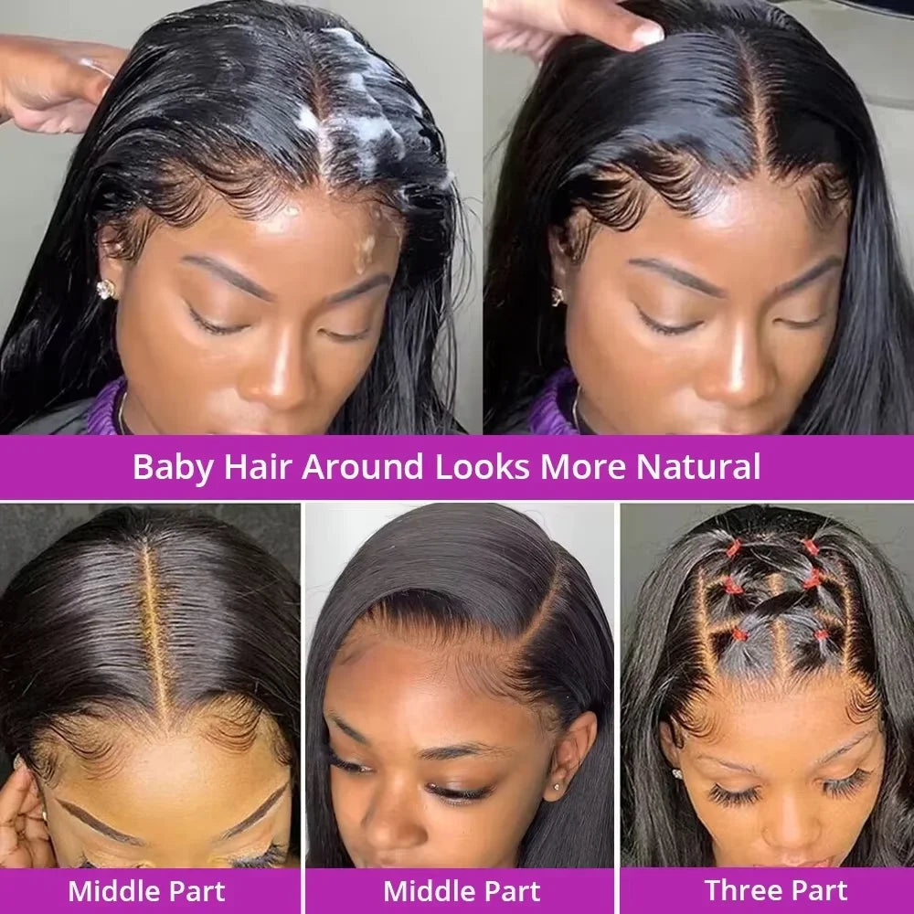 30 40 Inch 360 Full HD Straight Lace Frontal Wigs 200 Density 100% Human Hair Wig Brazilian PrePlucked Lace Front Human Hair Wig