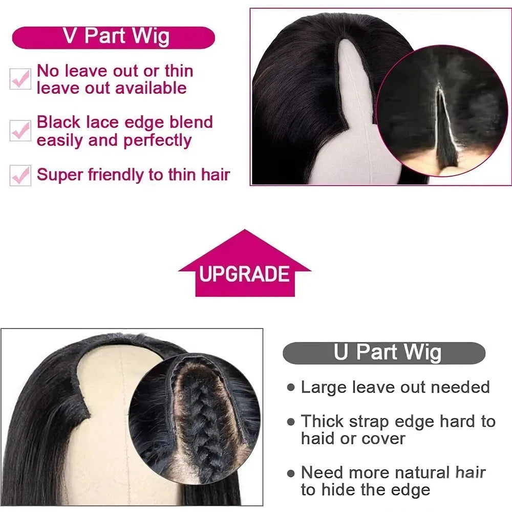 V Part Wigs Straight Brazilian Virgin Human Hair Wigs for Black Women Upgrade U Part Wigs Glueless Wig V Shape Wig No Leave Out