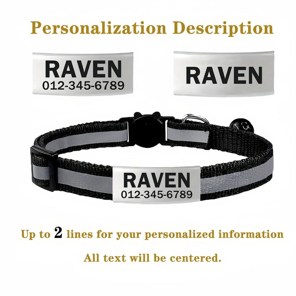 13 Colors Custom Engraved Reflective Cat Collar with Safety Buckle & Bell, Adjustable Personalized Pet Collar for Small Cats