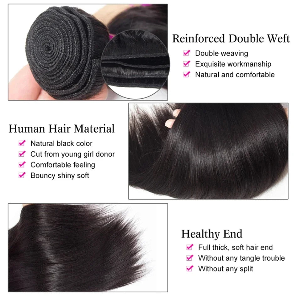 Silkwave Bone Straight Human Hair Bundles 100% 28 30 Inch Remy Brazilian Silky Hair 3/4 pieces Human Hair Extensions Virgin Hair