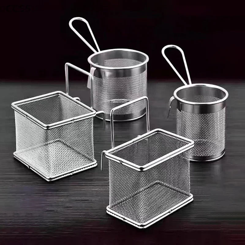 〔CC55〕Stainless Steel Deep Frying Basket Silver Multi-functional Hangable Colander Oil Filter Mesh Sieve Hotpot Strainer Mesh