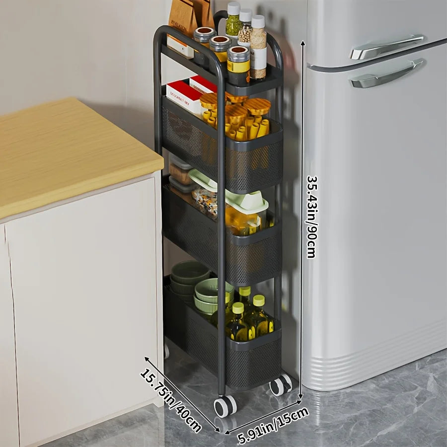 1 Multi-Tier Rolling Storage Trolley with Wheels | Kitchen Pantry Multi-Functional Trolley, Kitchen Storage Basket, Bathroom