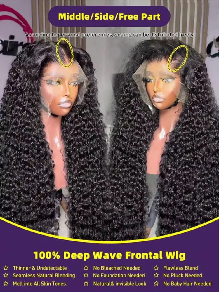 40 42 Inch Brazilian Jerrly Curly Lace Front Human Hair Wigs 13x4 13x6 HD Lace Deep Wave Frontal Wig For Women Kinky Curly Wig