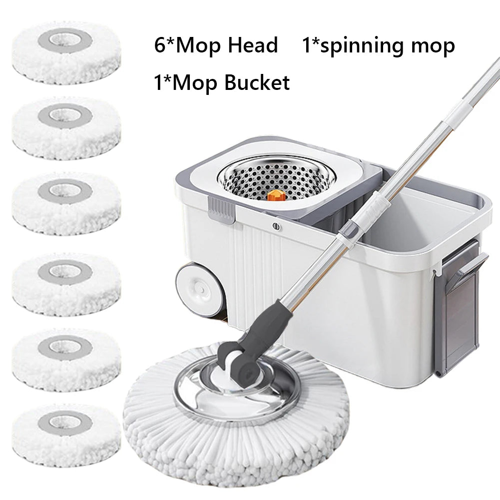 Spin Mop Bucket 6 Microfiber Refills Household Cleaning Automatic Spin Mop Hand-Free Automatic Dehydration Mop for Home Cleaning
