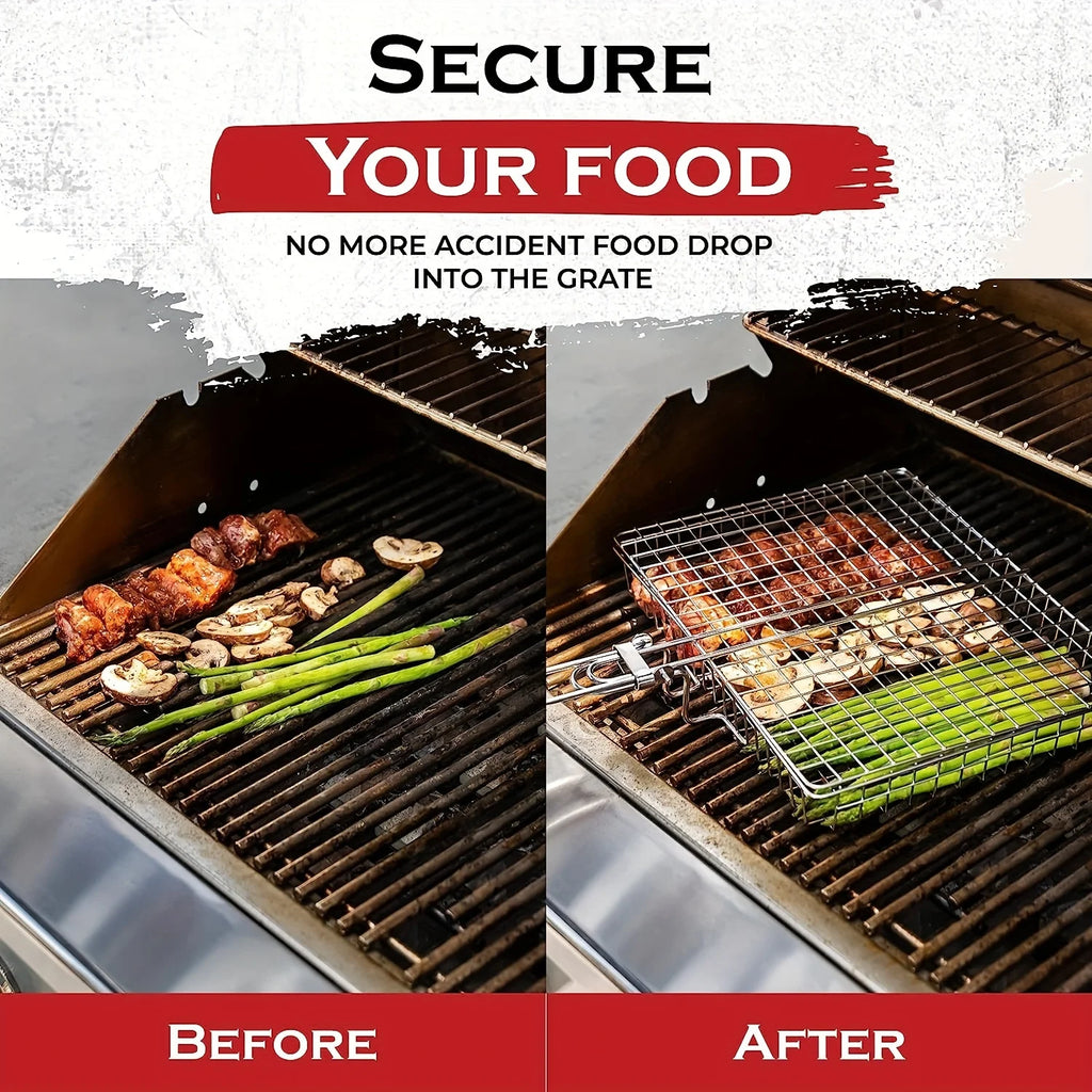 Stainless Steel Foldable And Thickened Barbecue Net Rack With Large Capacity For Grilling Chicken BBQ Grilling Basket WithHandle
