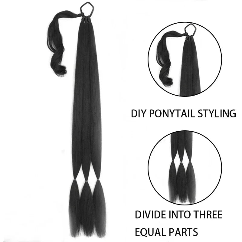 30'' Braids Ponytail Extensions Long DIY Braided Hairpiece Ponytail for Women Synthetic Heat-resistant Braid Fake Tail Wine Red