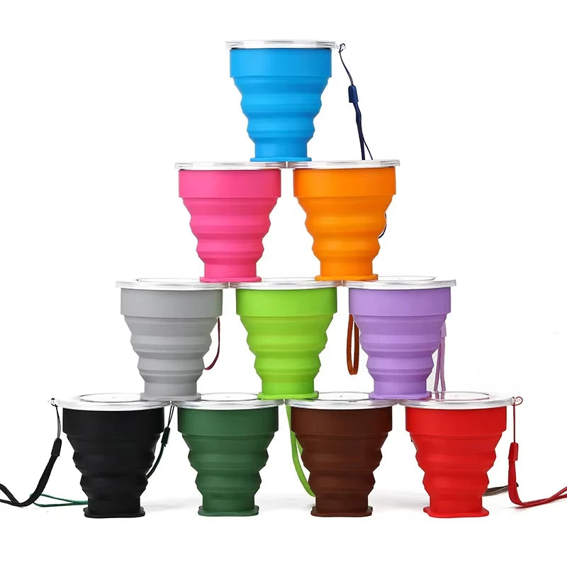 200ml Folding Cup Silicone Scalable Color Portable Outdoor Coffee Hand Cup without Bisphenol A Food Grade Water Cup Travel