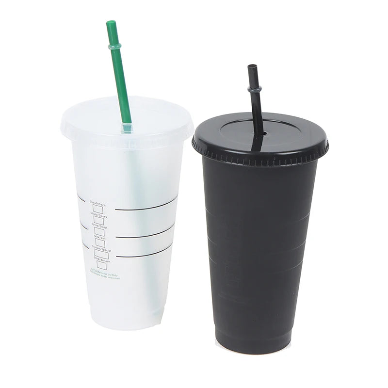 Drink Change Color Straw Mugs with Lid Plastic Tumbler Matte coffe bottle Cup