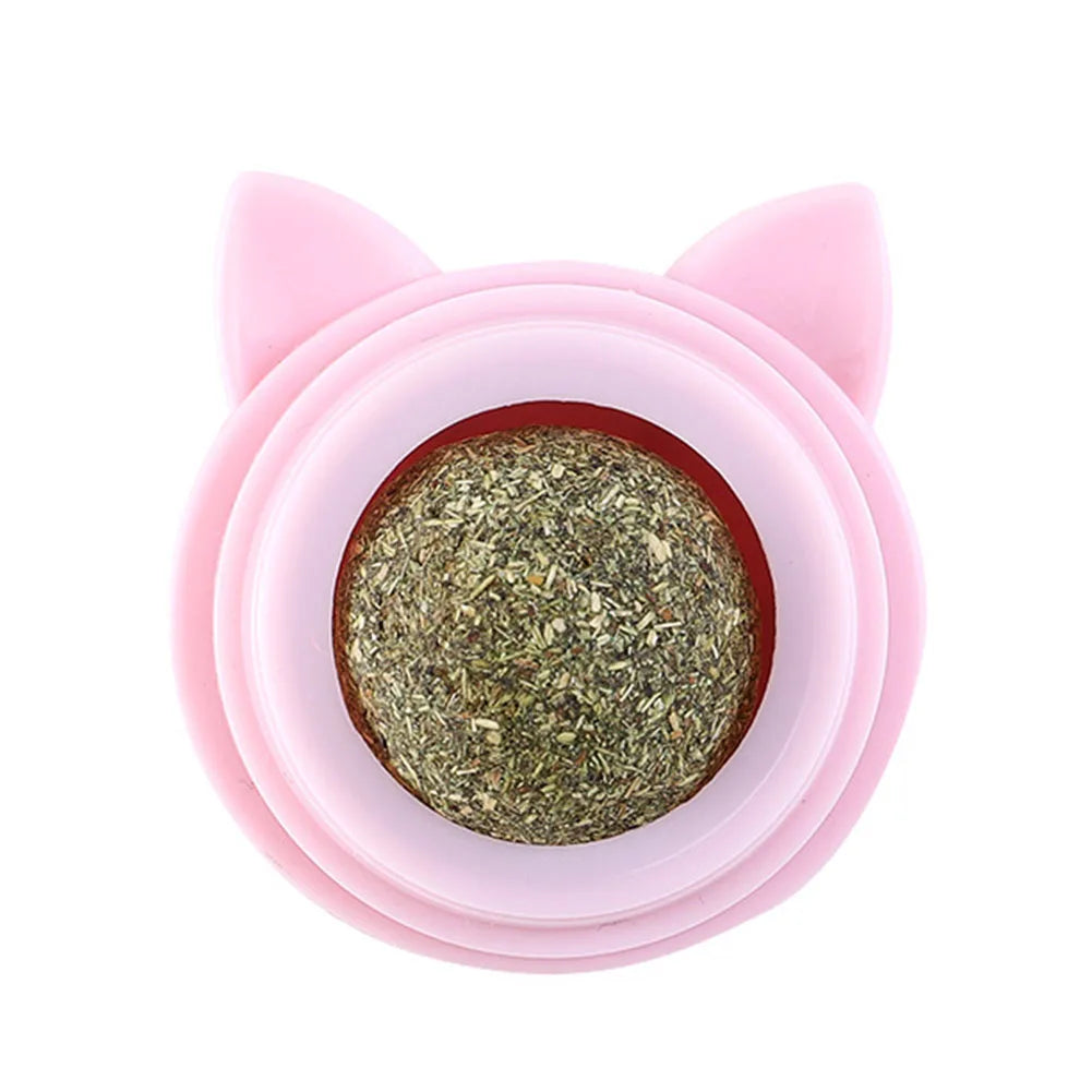 Rotatable Cat Cleaning Toy Self-Adhesive Catnip Balls Toy for Cats Catnip Wall Balls for Cats Teeth Cleaning Pet Treats Supplies