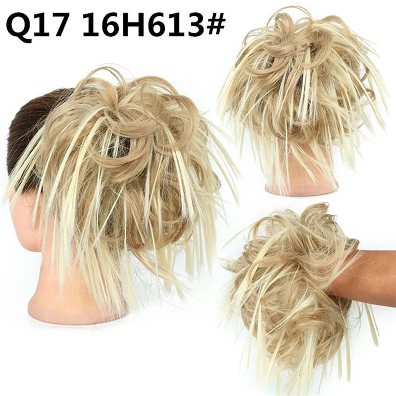 Synthetic Messy Fluffy Hair Bun Tousled Hairpiece Elastic Band Chignon Scrunchie Ponytail Extensions Hair Bow for women