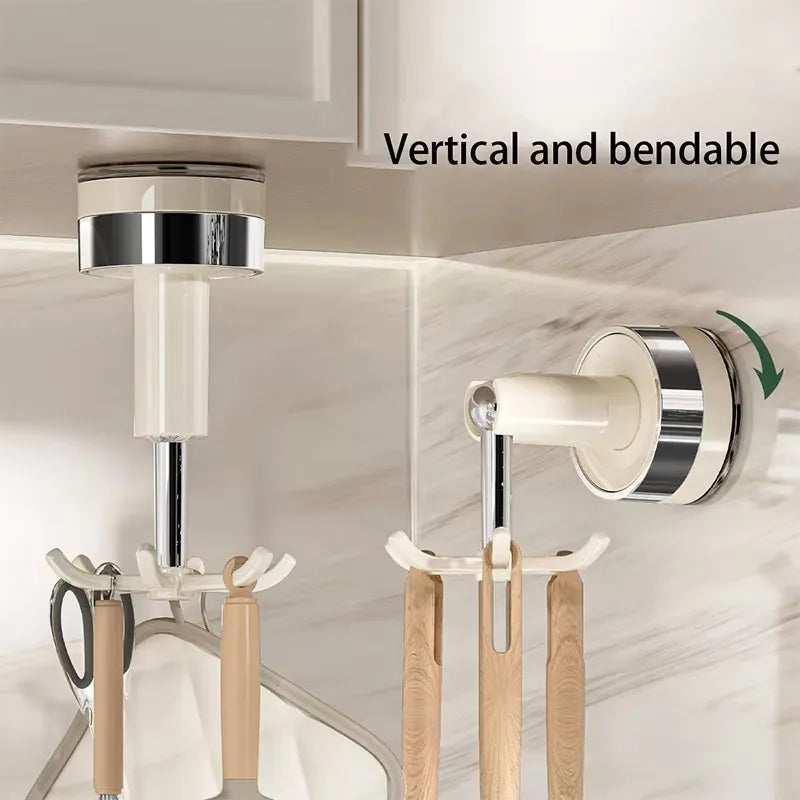 Kitchen Suction Cup Six-claw Rotating Hook Organizer Household Punch-free Spatula Spoon Wall-mounted Storage Shelf