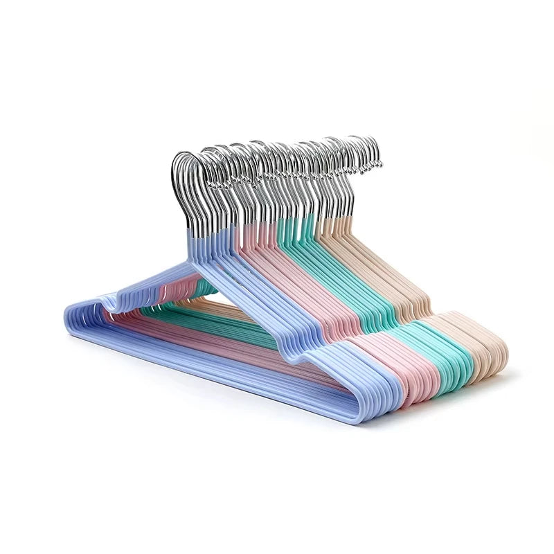 10pcs- Metal Traceless No-slip Clothes Hangers, Durable Strong Clothes Racks, Household Space Saver For Organization Of Bedroom,