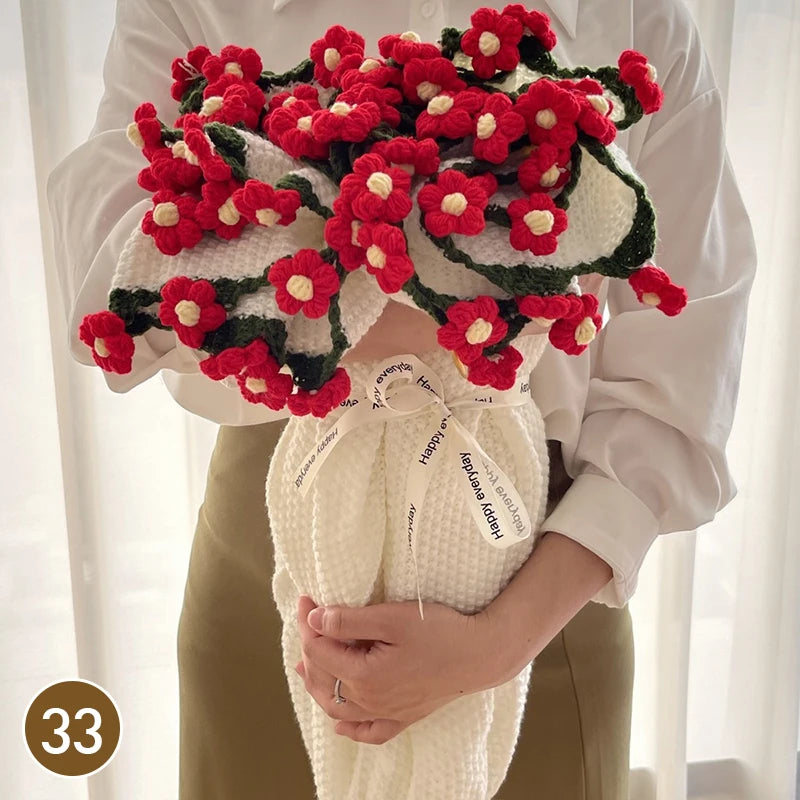 80/110cm Crocheted Rose Bouquet Blanket Finished Product Hand Knitted Flower Bouquet Blankets Home Decor Bed Sofa Throw Blanket