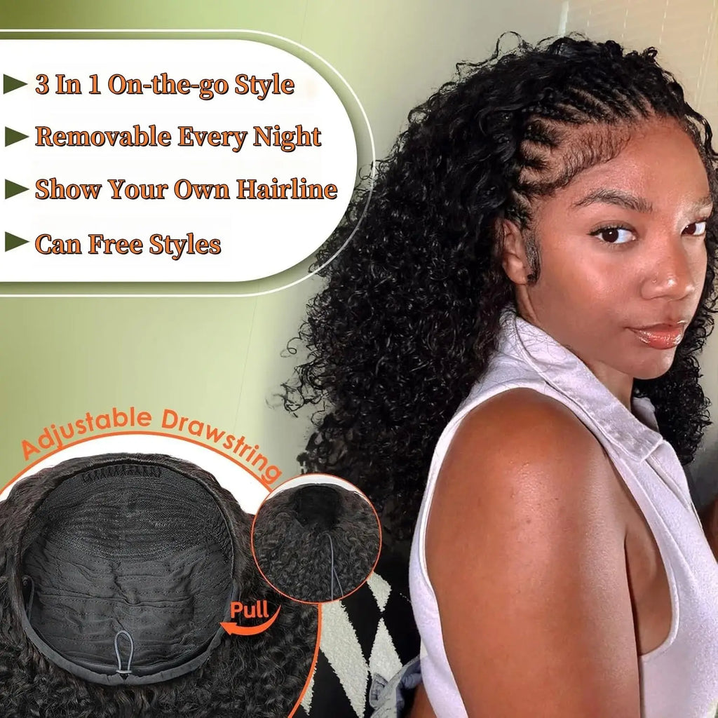 Kinky Curly Half Wig Human Hair 250 Density 3 In 1 Drawstring Seamless Flip Half Wigs Wear Go Glueless Wigs Human Hair 28 Inch C