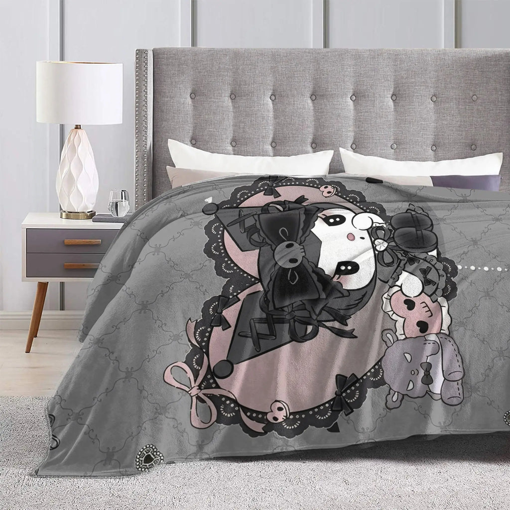 Kuromi Cute Cartoon Blankets Flannel Decoration Plaid Breathable Super Warm Throw Blanket for Bed Car Rug Piece
