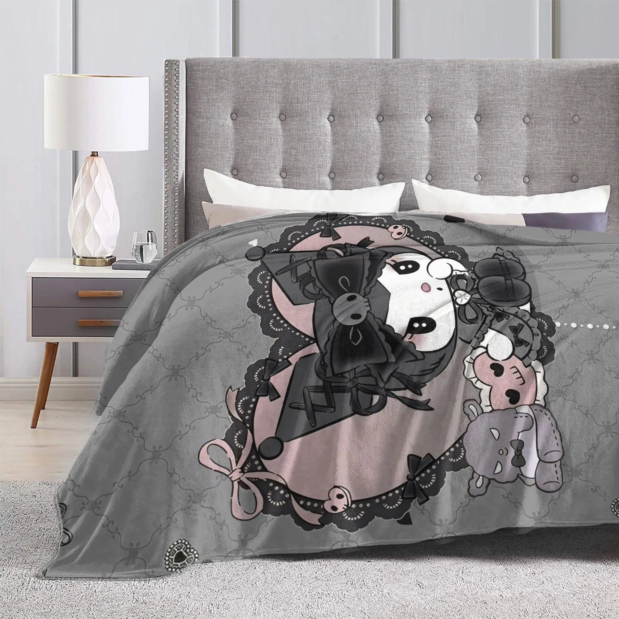 Kuromi Cute Cartoon Blankets Flannel Decoration Plaid Breathable Super Warm Throw Blanket for Bed Car Rug Piece