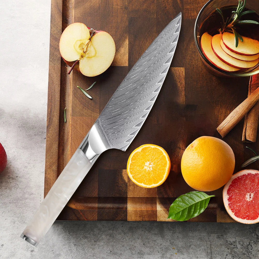 F.YOUNG 5.5" Utility Knife Damascus Steel Japanese Chef Knife Cut Vegetable Meat Fruit Professional Kitchen Knives Cooking Tools