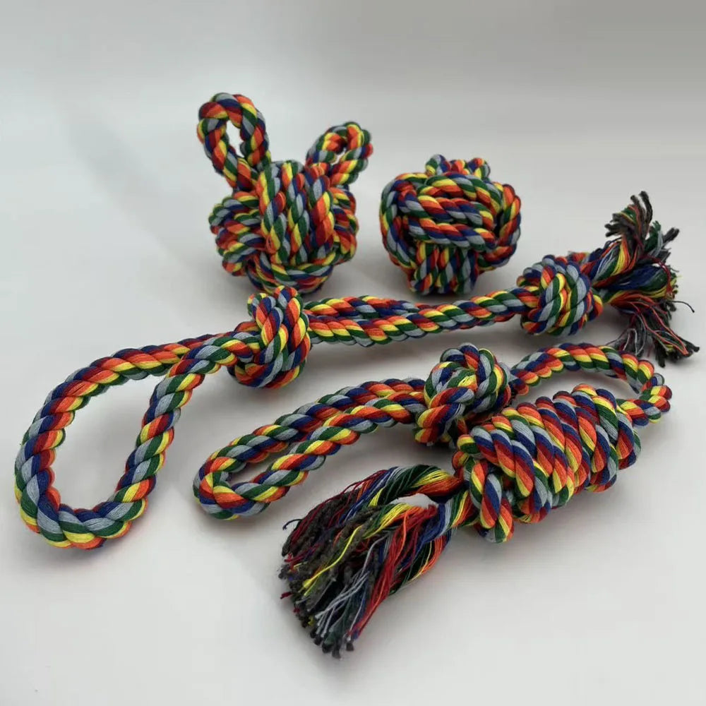 1Set Pet Toy Dog Woven Toys Cartoon Training Teething Pet Rope Dog Rope Knot Grinding Teeth Hand  Chew Toys Rope Toy