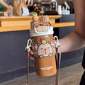 Capybara Children's Straw Insulated Cup for Kids 316 Stainless Steel Cartoon Double Drinking Diagonal Cross Travel Water Bottle