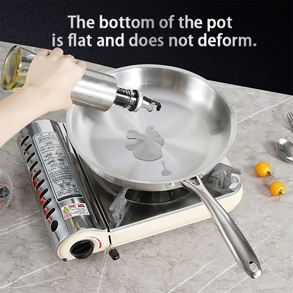24/26/28cm Stainless Steel Non-Stick Skillet, Thick Bottom, No Coating, Compatible with Induction Cooktops and Gas Stoves