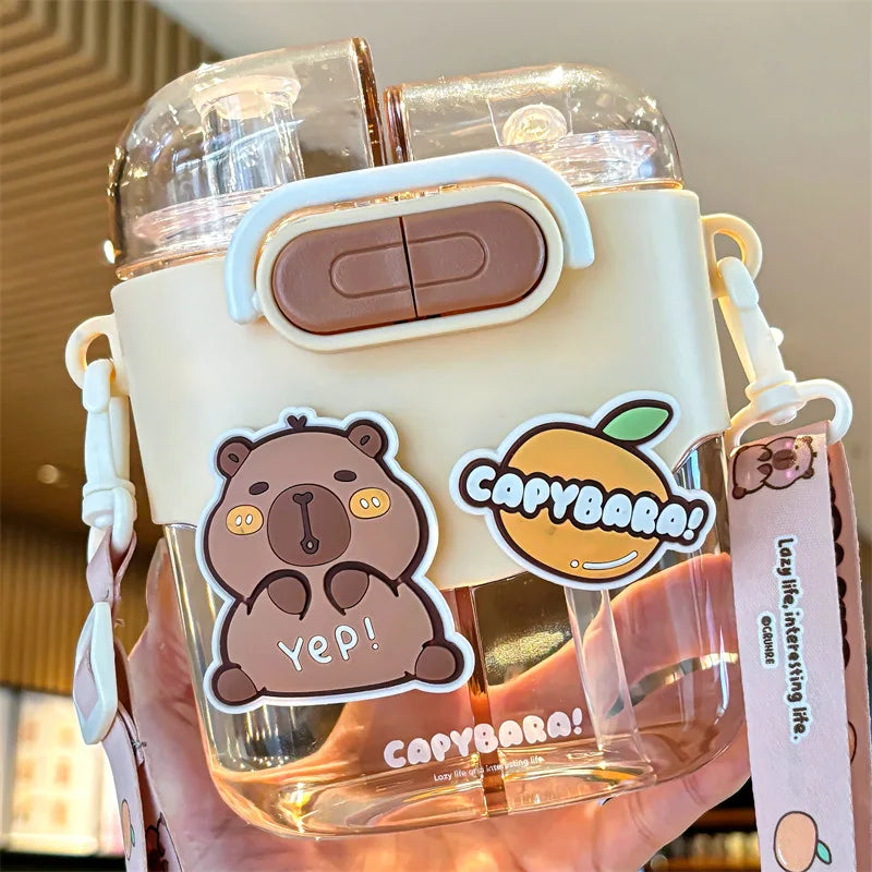 kapibara 600ml cartoon double drink sub-warehouse plastic water bottle kids Capybara outdoor portable plastic summer cup student