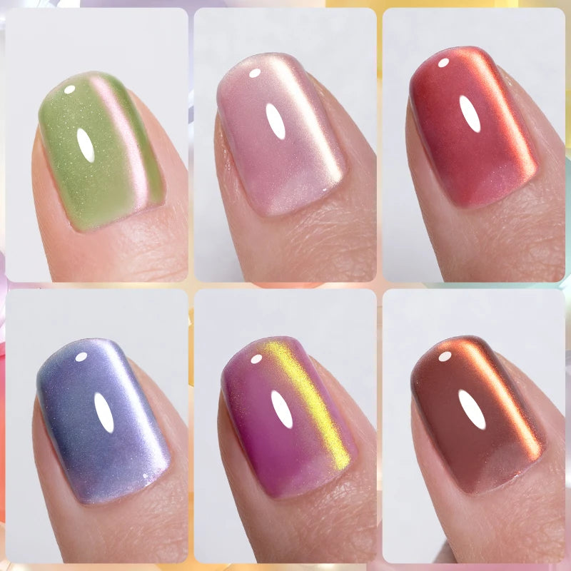 PUENTE 6pcs/set Fruit Series Cat Magnetic Gel Nail Polish Sparkling Blue Pink Purple Cat Eye Soak Off UV Semi-permanent Varnish