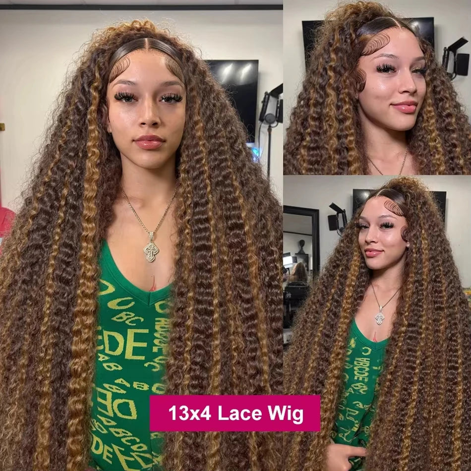 40 Inch Highlight Wig Human Hair 13X6 Hd Lace Frontal Wigs 200 Density Deep Wave Lace Front Wigs Curly Human Hair Wig For Women