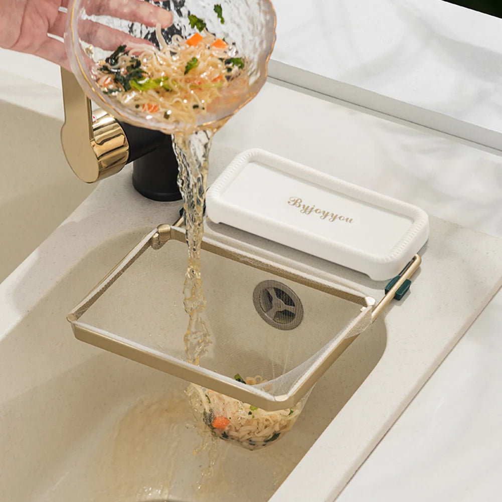 Kitchen Sink Filter Rack With 50pcs Net Filter Bag Foldable Multi-Purpose Drainage Basket Leftovers Soup Food Drainer Shelf