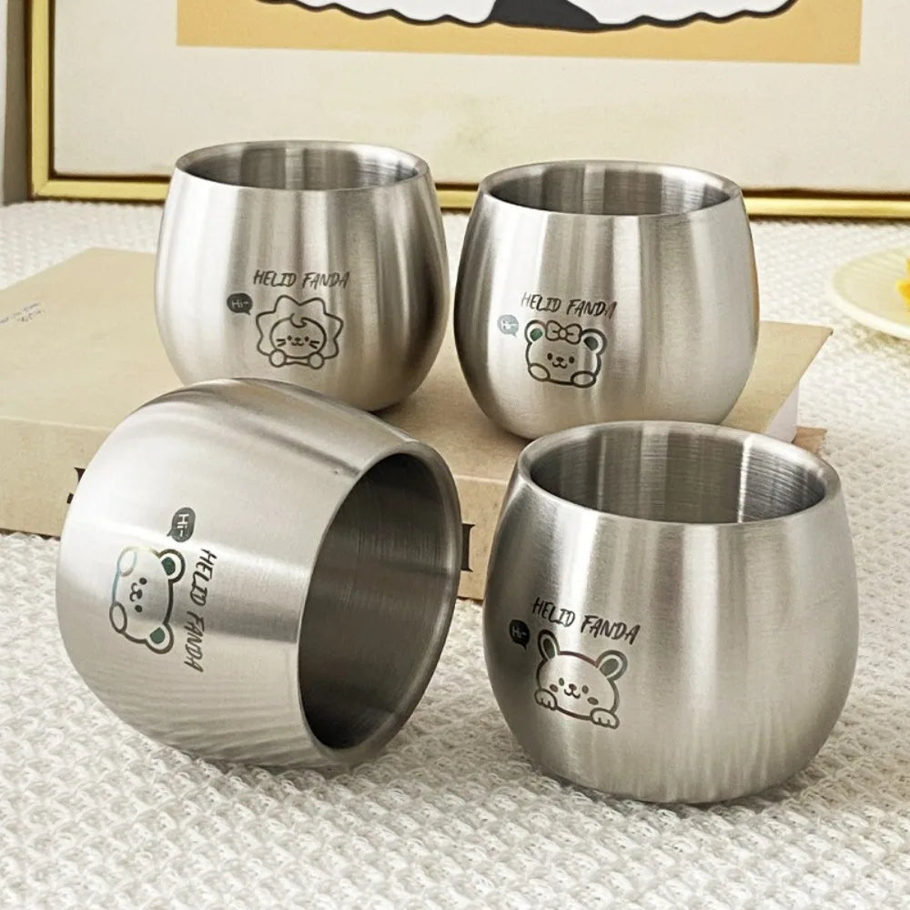 304 Stainless Steel Children Drinking Cup 120ML Thickened Coffee Cup Anti Scalding Cute Pattern Kids Water Cup