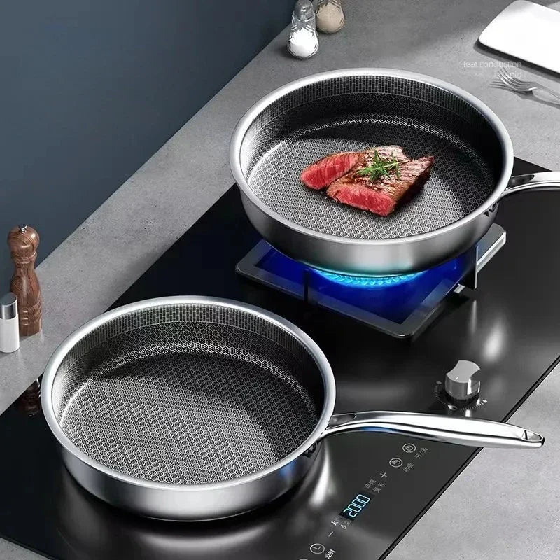 316/304 Stainless Steel Frying Pan High Quality Pan Fried Steak Non Stick Pan General Purpose Induction Cooker Honeycomb Wok