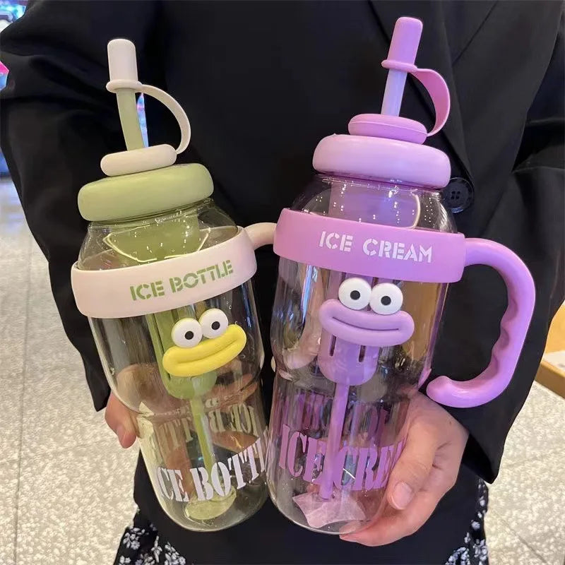 1100ML Large Mouth Water Bottle with Straw and Infuser Leak Proof Lid Portable Travel Beach Outdoor Adventure Sport Tumbler Cup